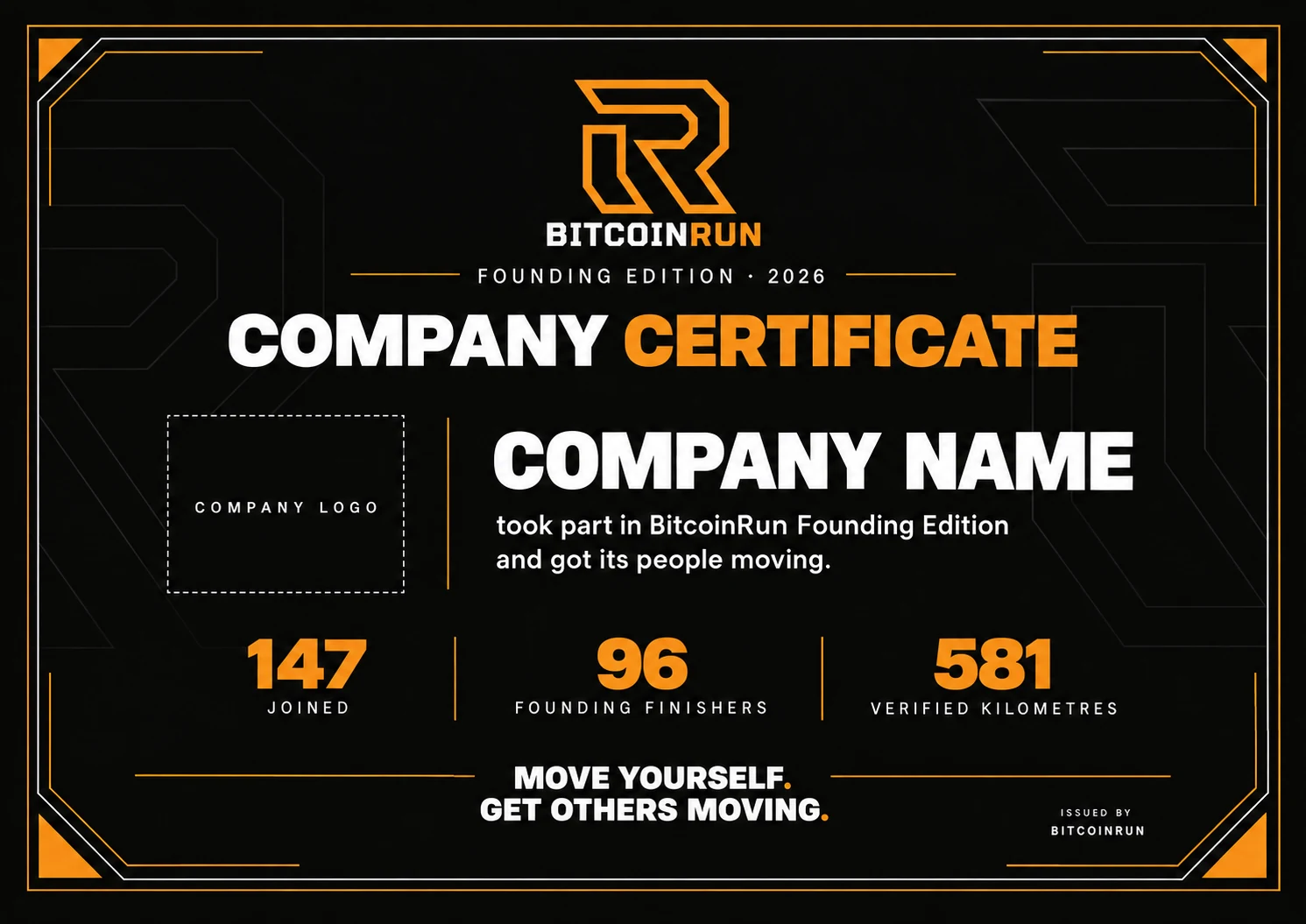 Illustrative BitcoinRun Company Certificate