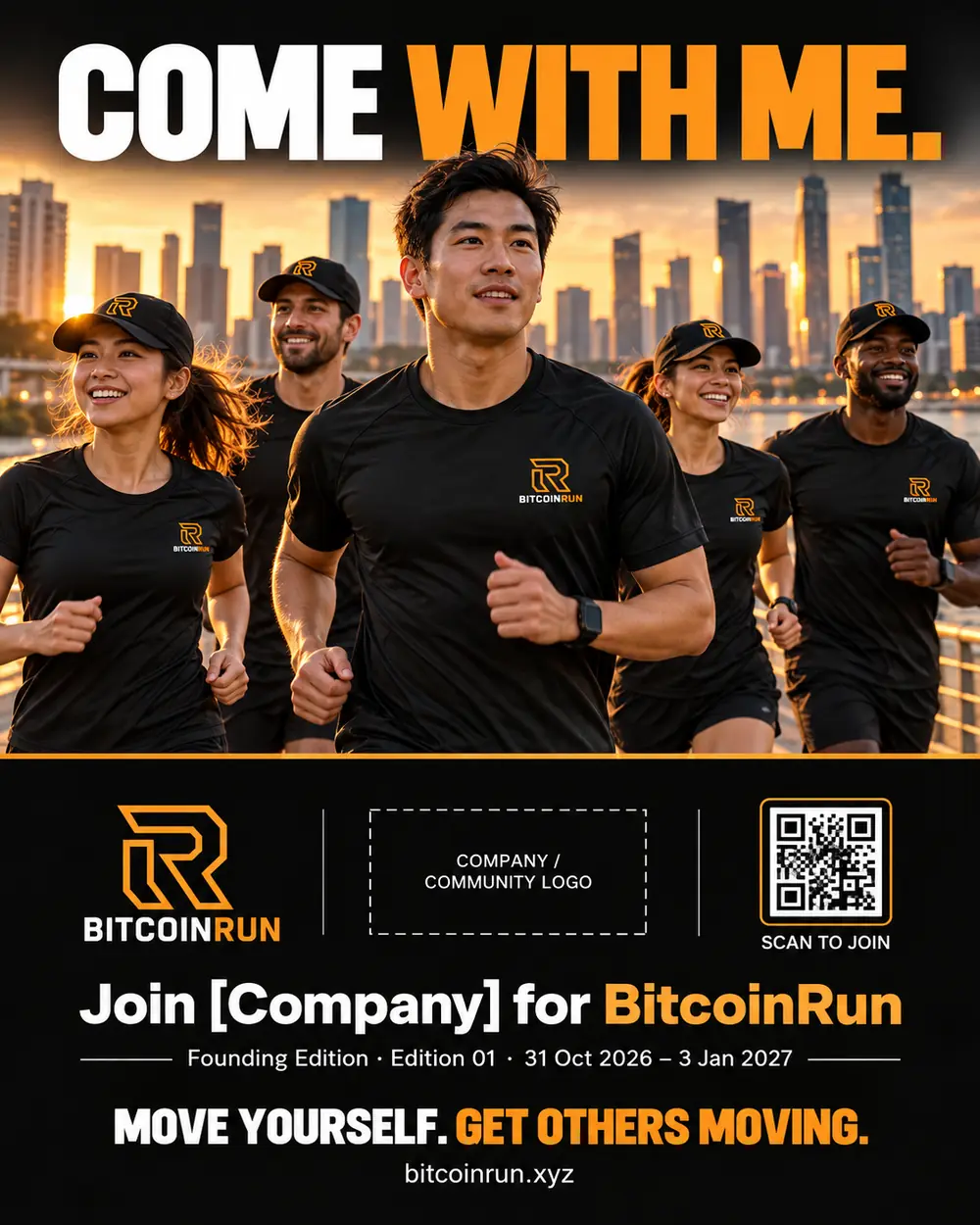 BitcoinRun company invitation visual with runners
