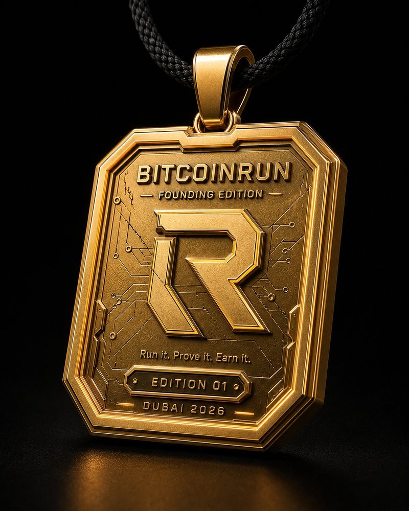 BitcoinRun optional gold-plated Founding Edition pendant design concept
